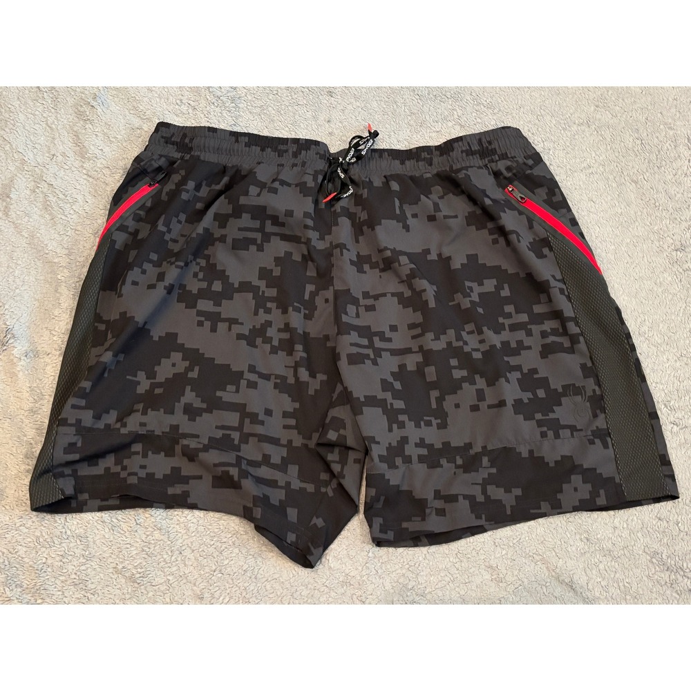 Spyder Active Mens XXL Grey Black Digital Camo Athletic Gym Shorts Pockets